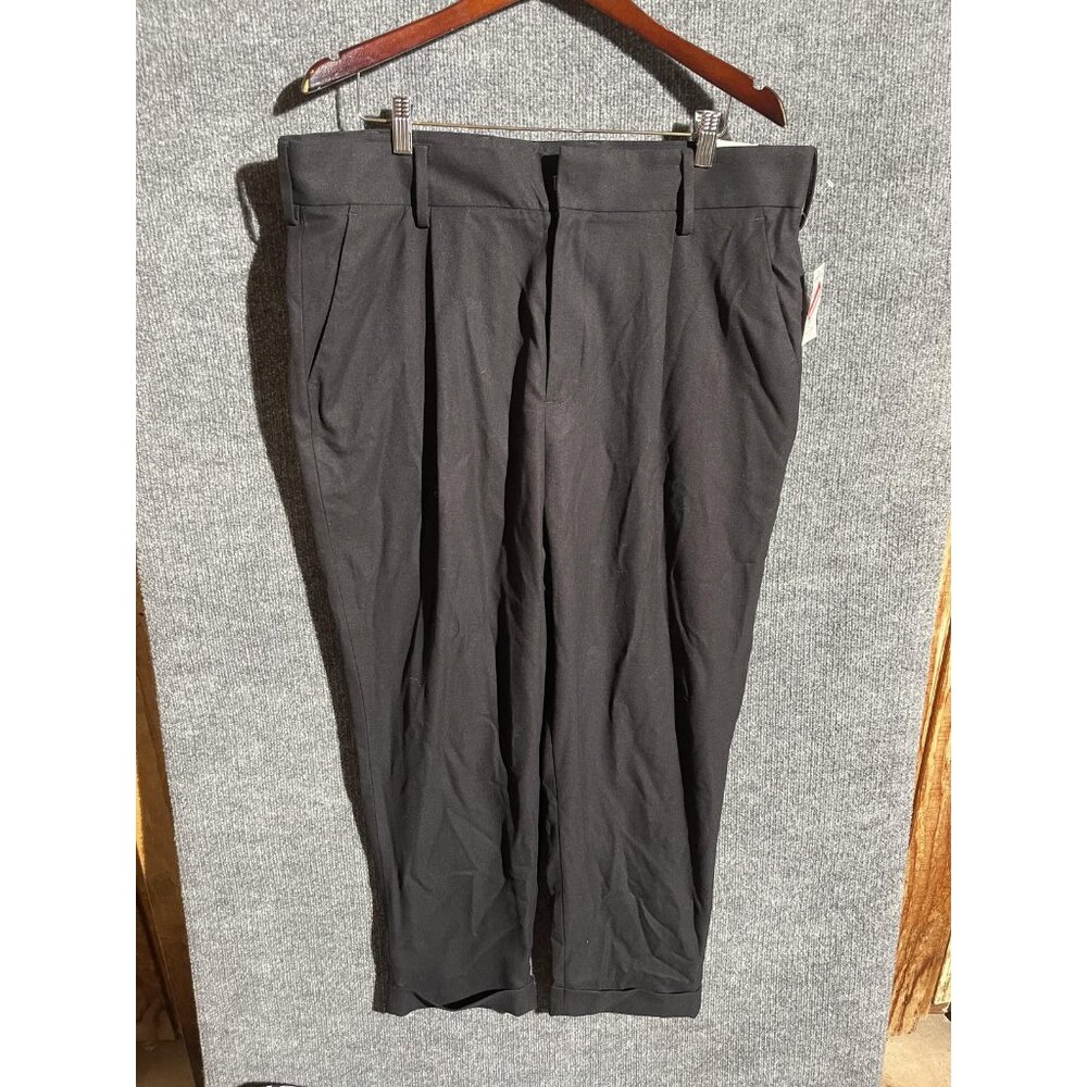 Open Edit Cropped Pants Mens 38x28 Black Pleated Tapered Leg Stretch Casual
